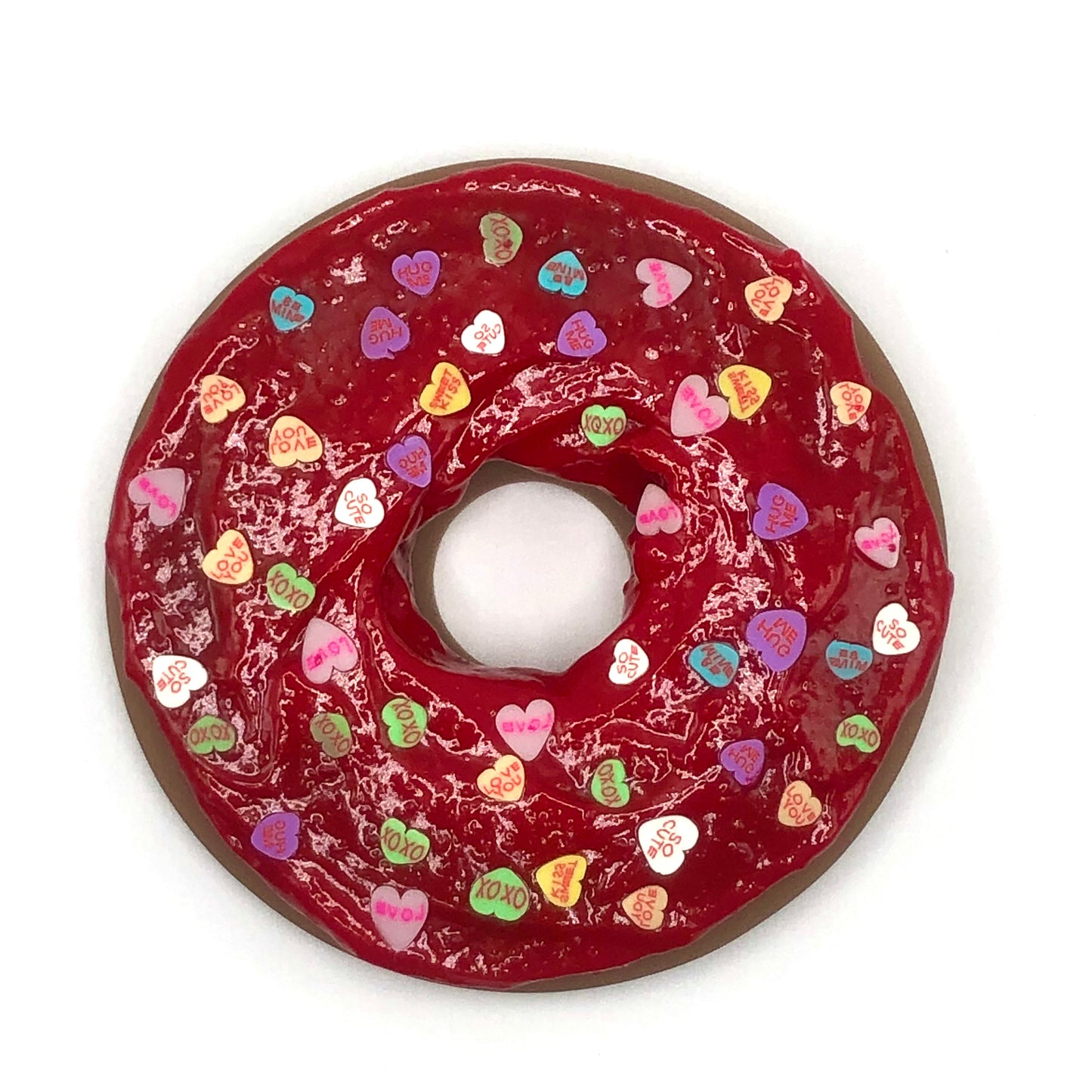 Red Frosting LARGE Donut with Conversation Hearts Sprinkles