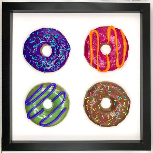 Large donuts in 12x12 shadow box frame - Purple, Pink, Green, Chocolate