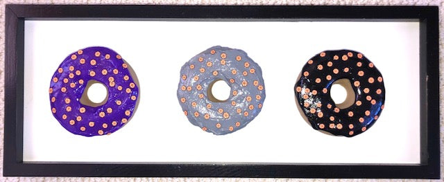 3 Large Basketball Donuts in 19 3/4x 7 3/4 Black Frame - Purple, Grey, Black