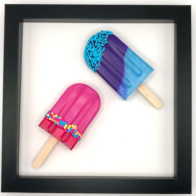 2 Popsicles in 8x8 Shadow Box Frame - Pink Sprinkles, Blue Sprinkles