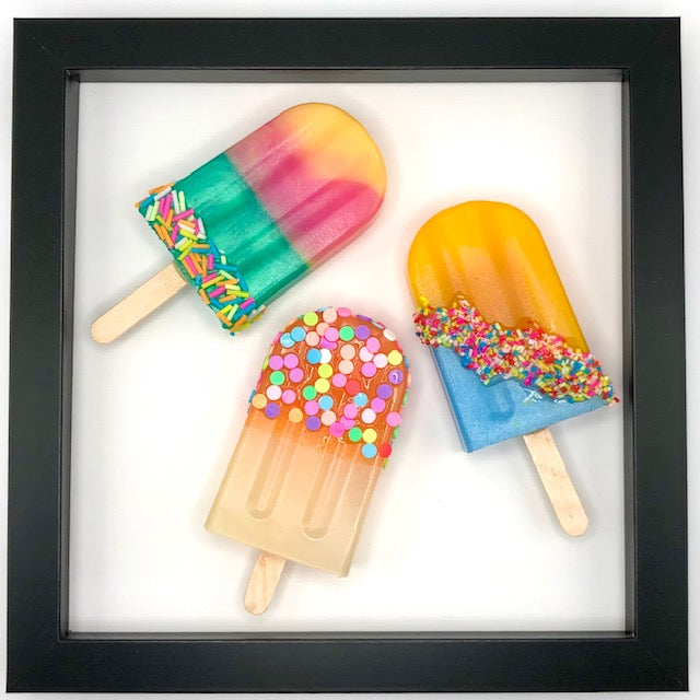 3 Popsicles in 8x8 Shadow Box Frame - Dipped Sprinkles Collection