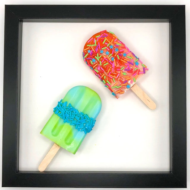 2 Popsicles in 8x8 Shadow Box Frame - Green/Blue, Red/Pink Sprinkles