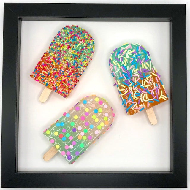 3 Popsicles in 8x8 Shadow Box Frame - Full Sprinkles Collection