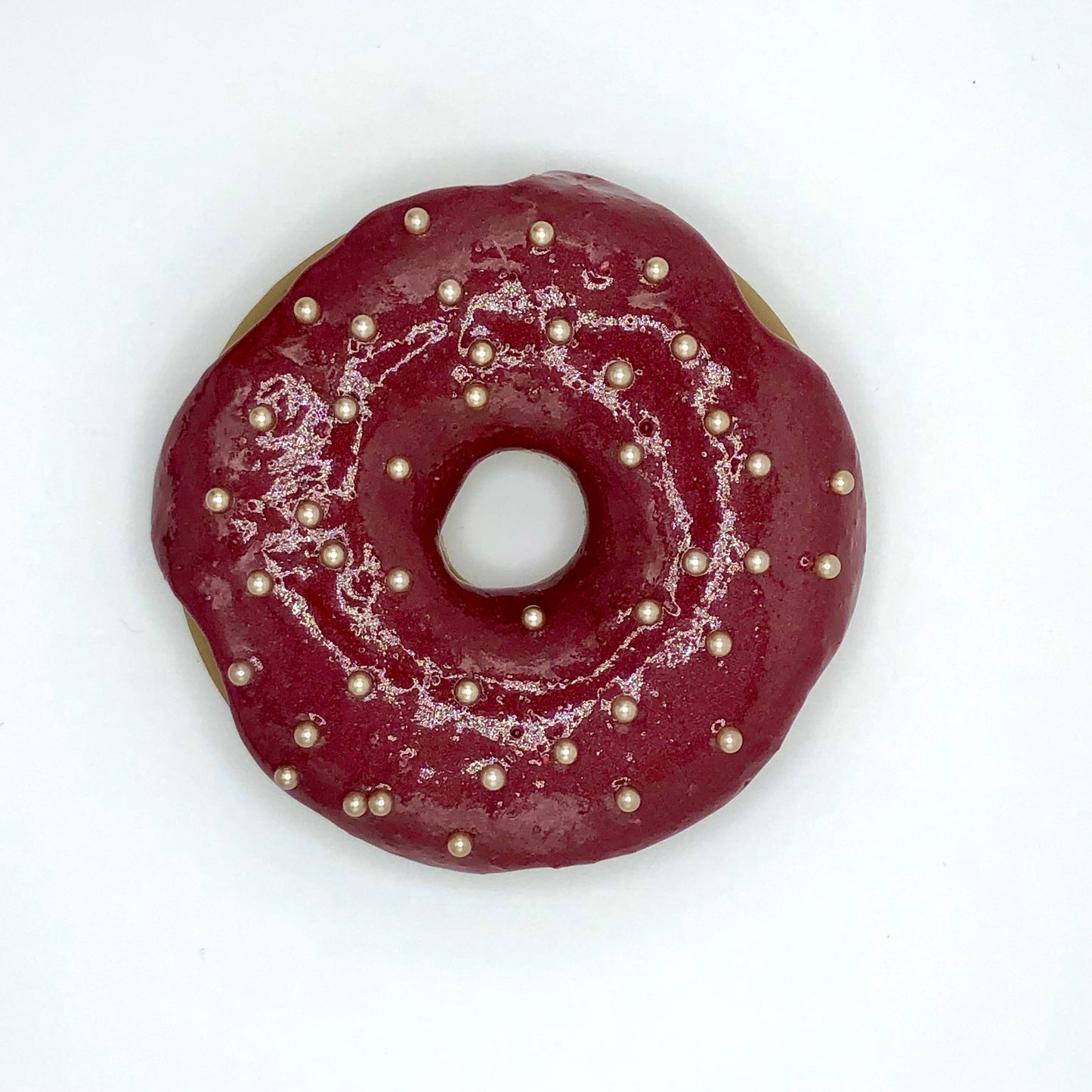 Burgundy Frosting LARGE Donut with Gold Pearl Sprinkles