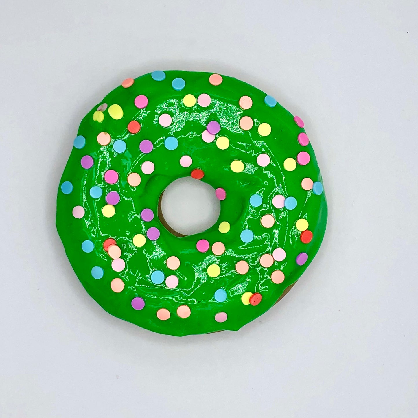 Green Frosting LARGE Donut with Flat Rainbow Sprinkles