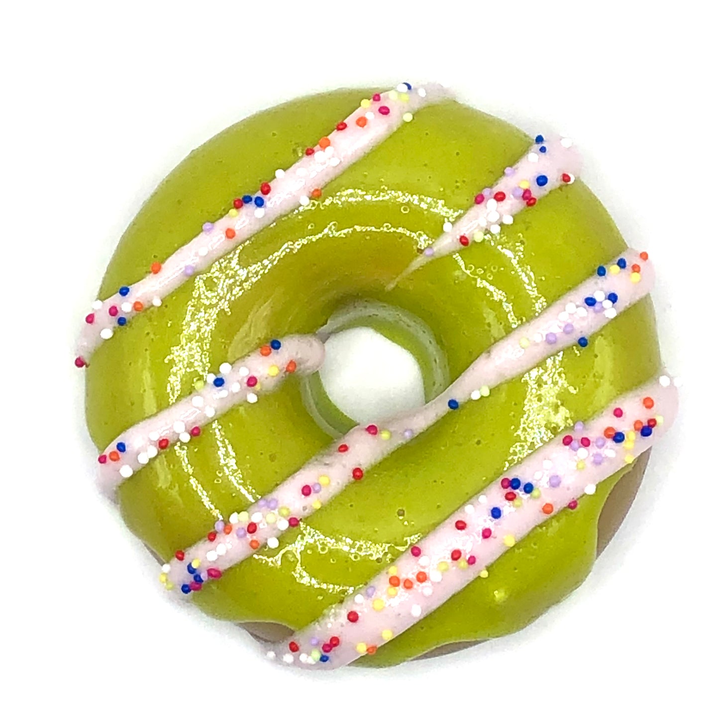 Lime Green Frosting Resin MINI Donut with Pink Stripe Frosting and Sprinkles