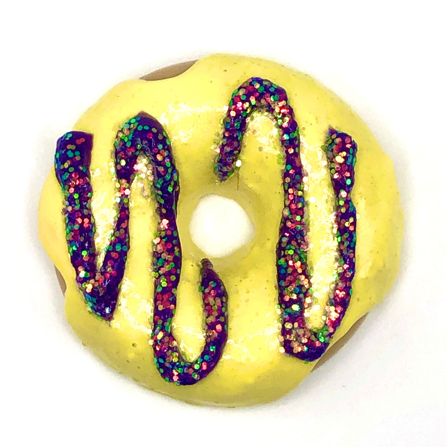 Yellow Frosting Resin MINI Donut with Purple Drizzle and Glitter