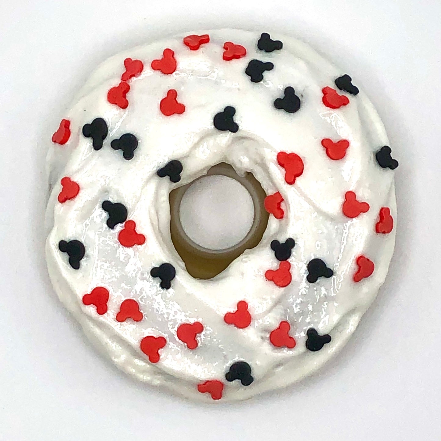 White Frosting Resin MINI Donut with Red and Black Mouse Ears Sprinkles