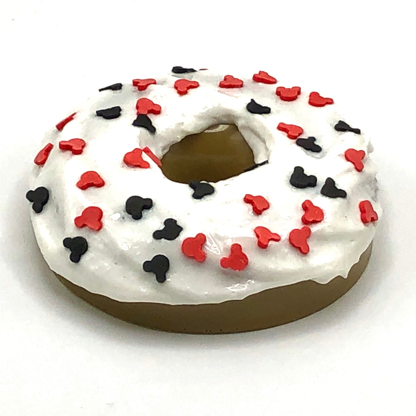 White Frosting Resin MINI Donut with Red and Black Mouse Ears Sprinkles