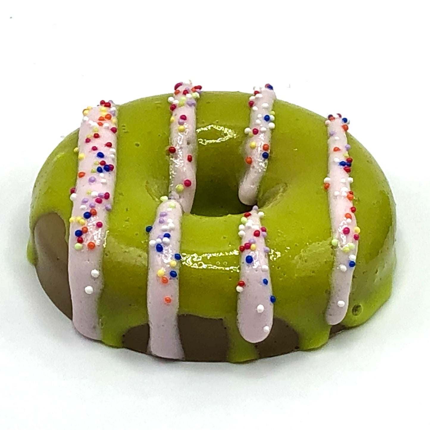 Lime Green Frosting Resin MINI Donut with Pink Stripe Frosting and Sprinkles