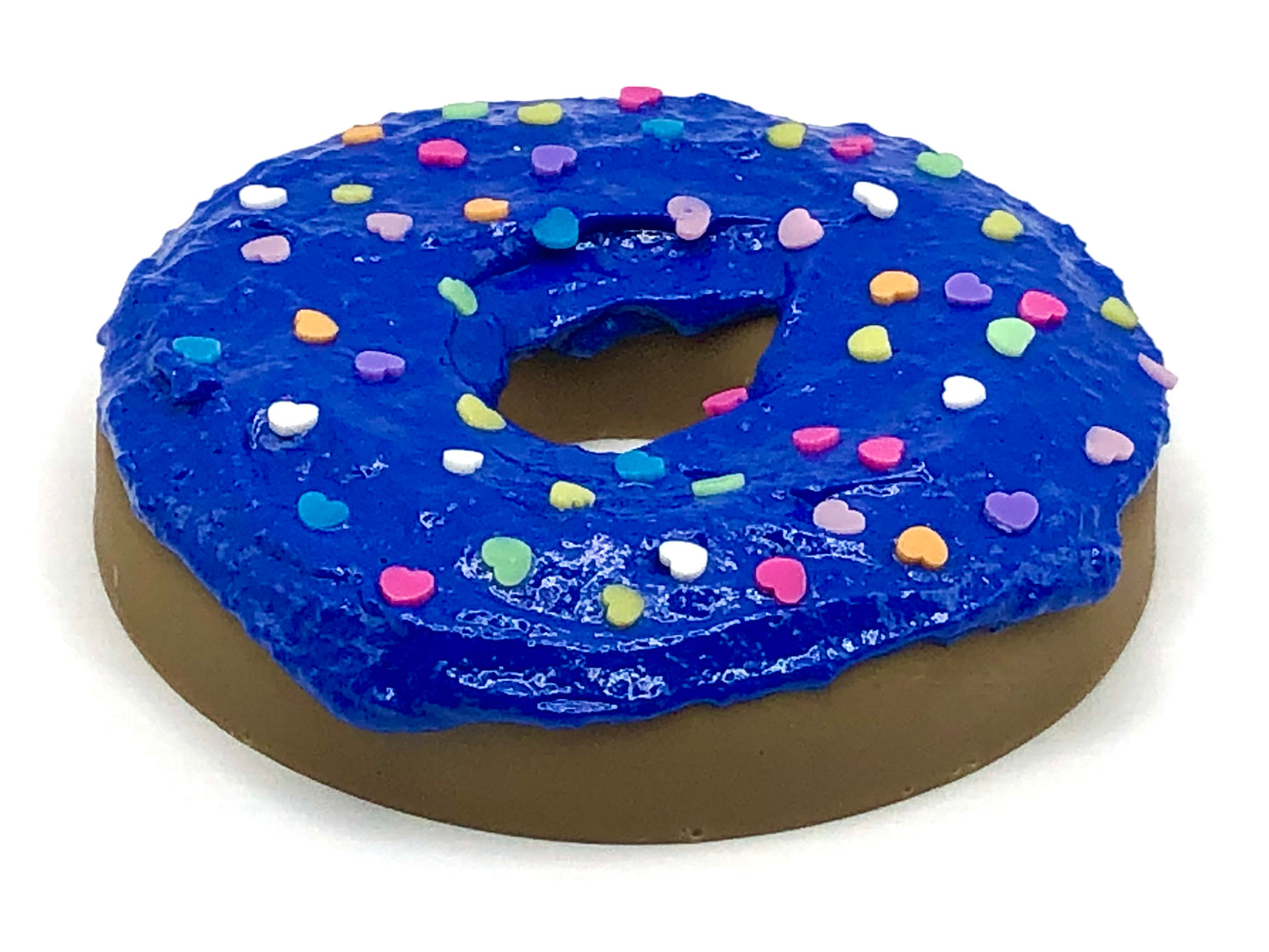 Dark Blue Frosting LARGE Donut with Rainbow Hearts Sprinkles