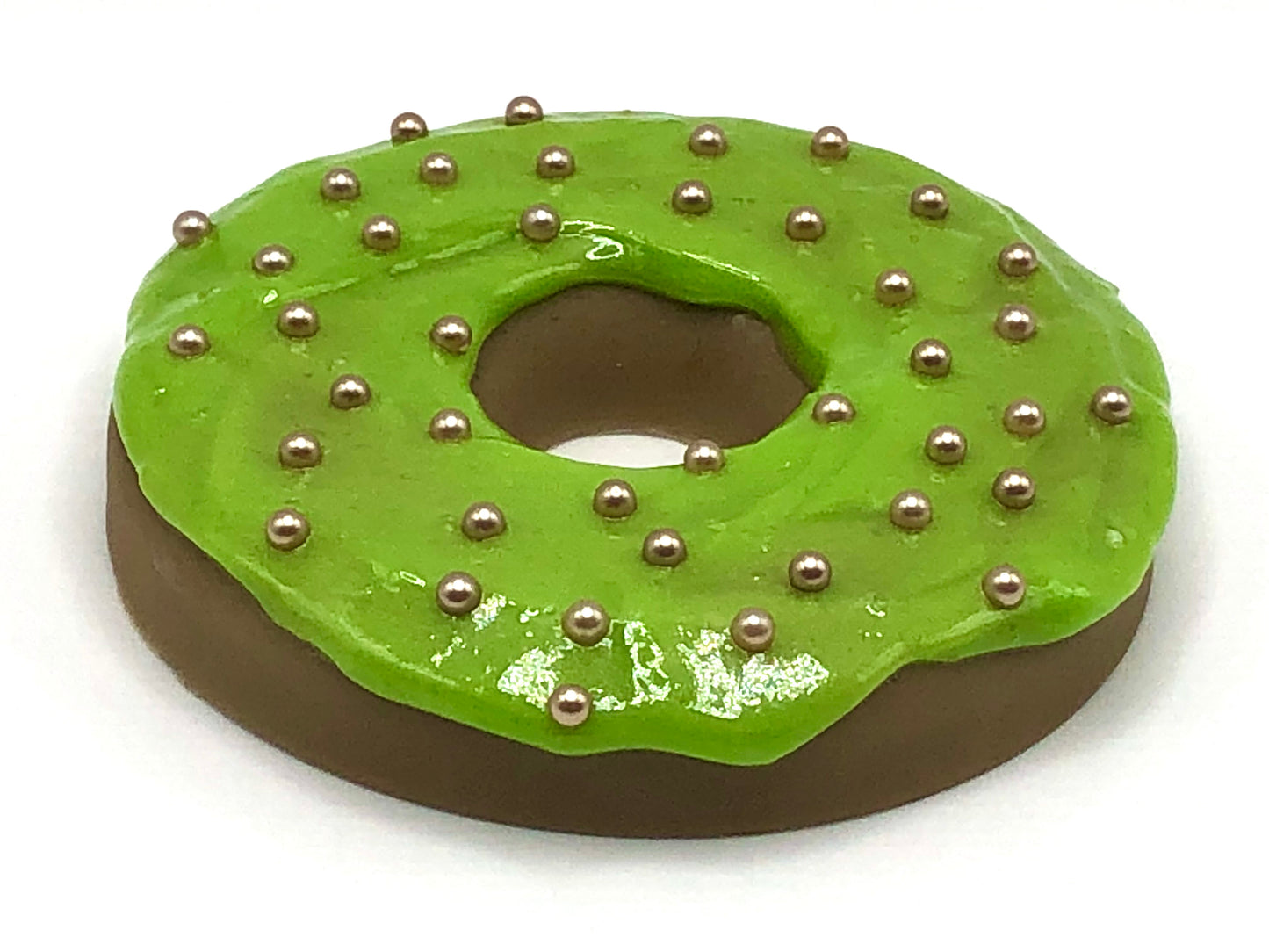 Apple Green Frosting LARGE Donut with Gold Pearl Sprinkles