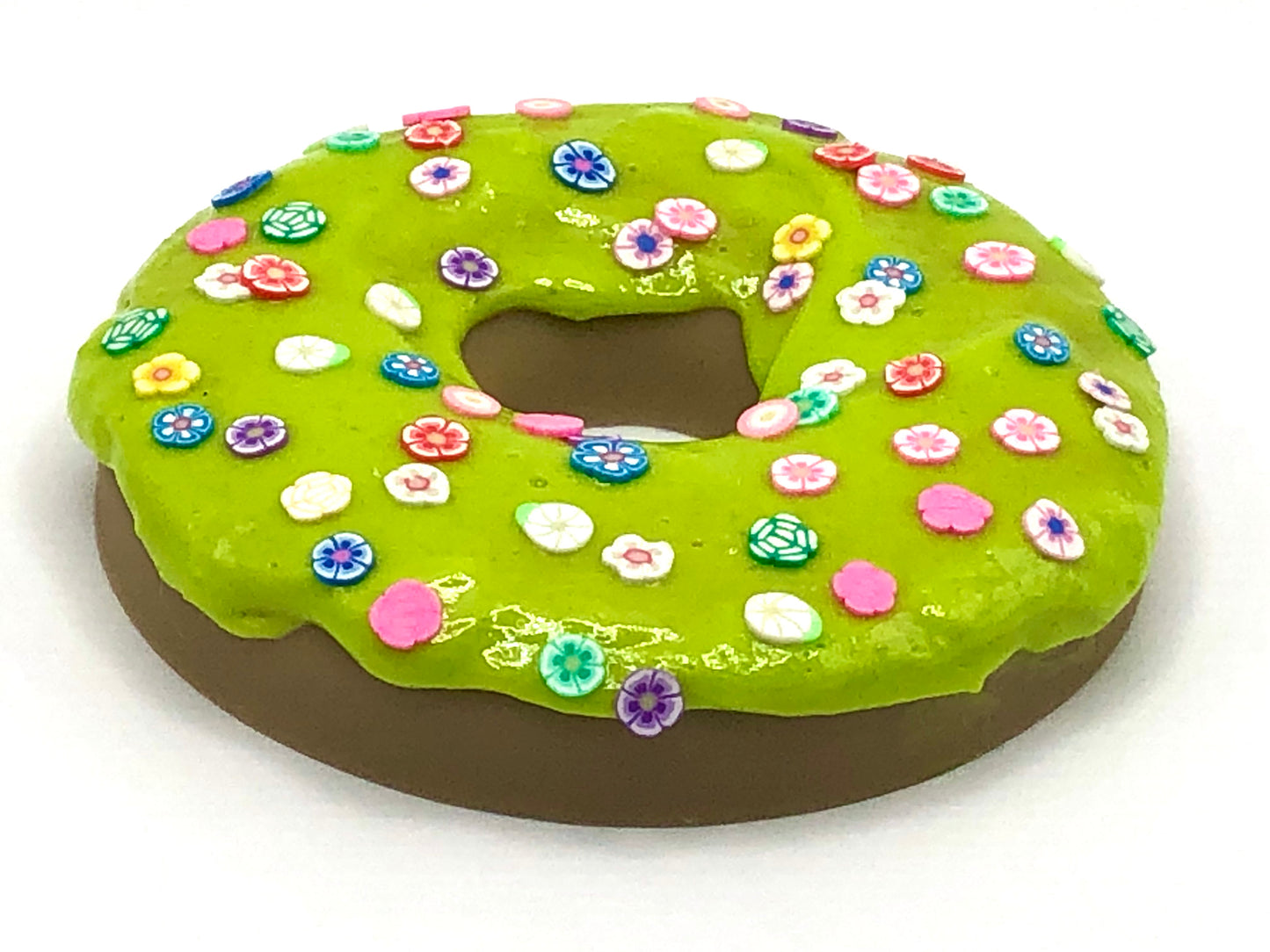 Lime Green Frosting LARGE Donut with Flowers Sprinkles