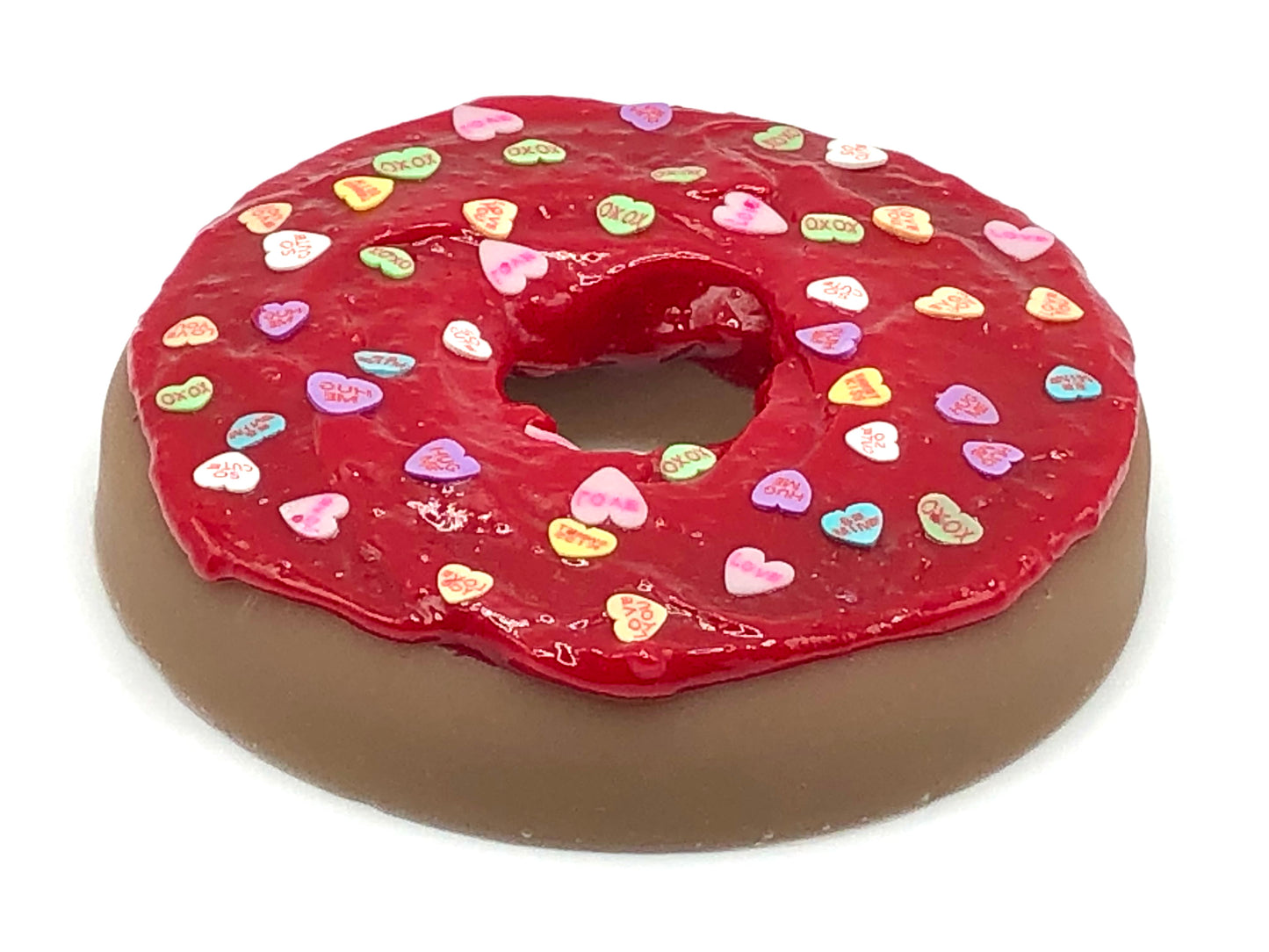 Red Frosting LARGE Donut with Conversation Hearts Sprinkles