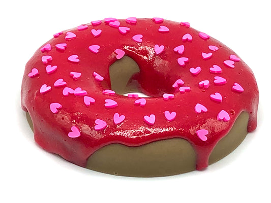 Red Frosting LARGE Donut with Hot Pink Hearts Sprinkles