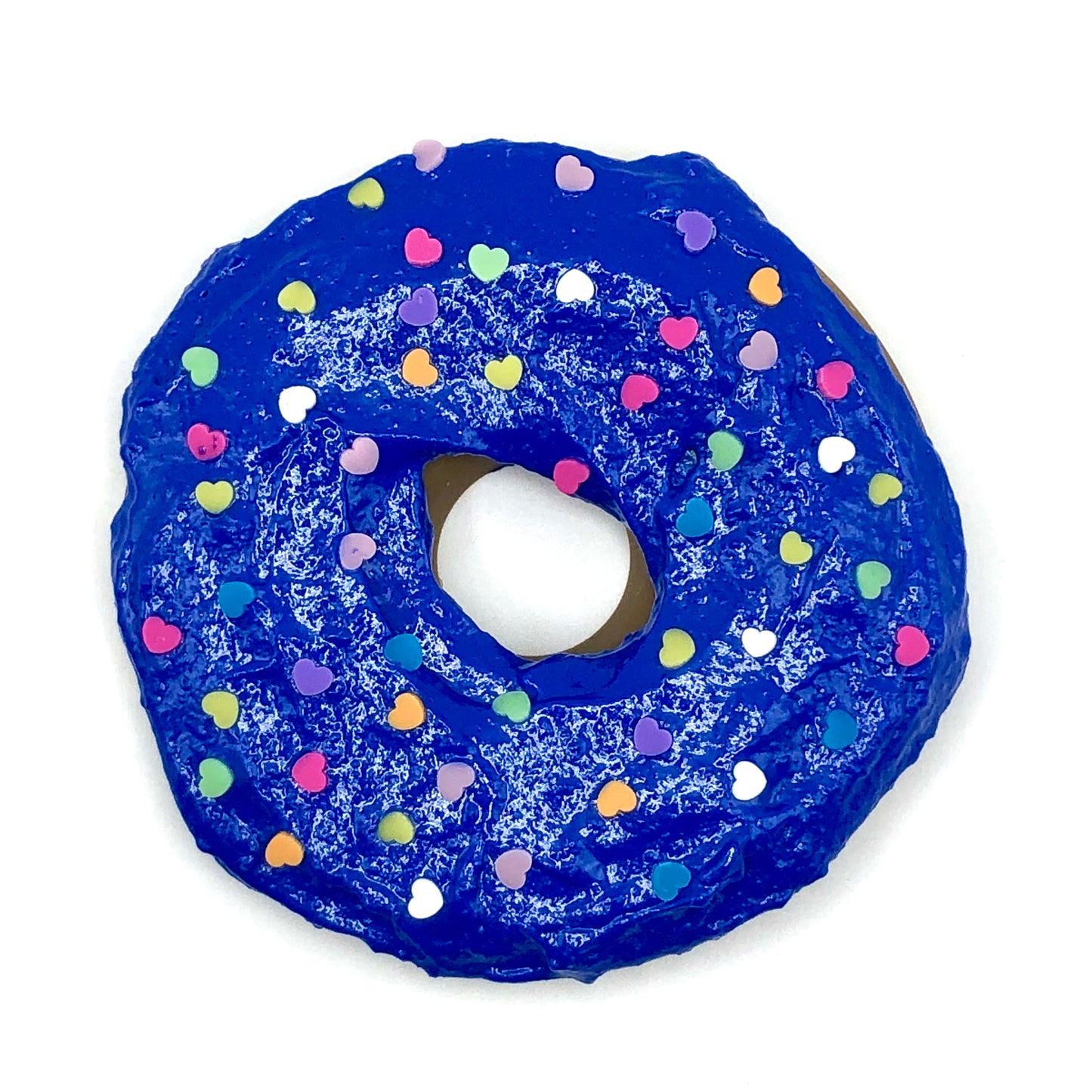 Dark Blue Frosting LARGE Donut with Rainbow Hearts Sprinkles