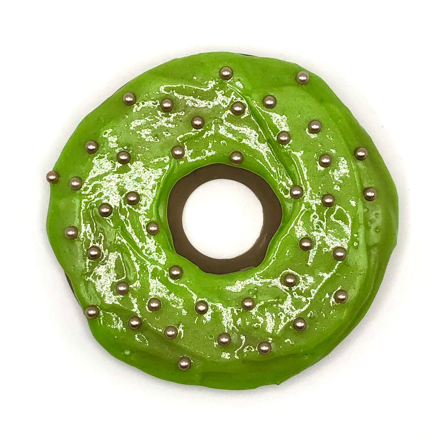 Apple Green Frosting LARGE Donut with Gold Pearl Sprinkles