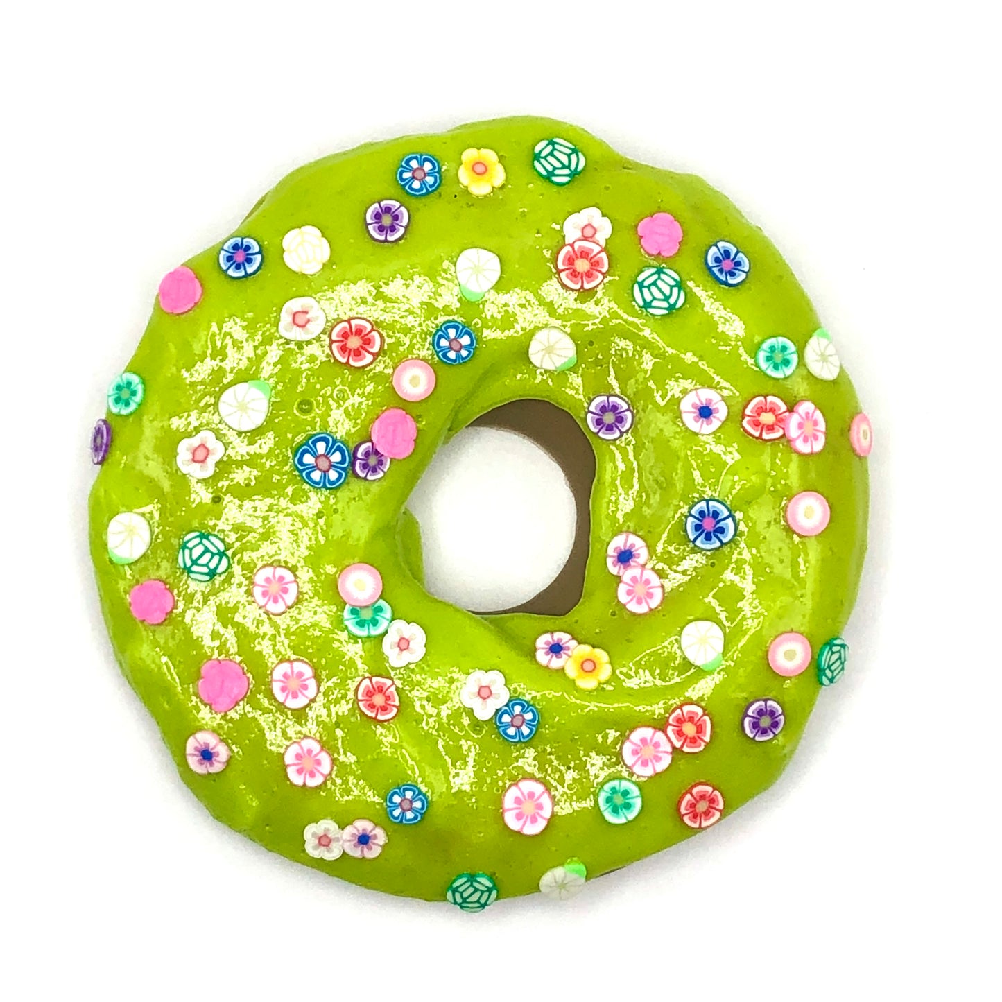 Lime Green Frosting LARGE Donut with Flowers Sprinkles