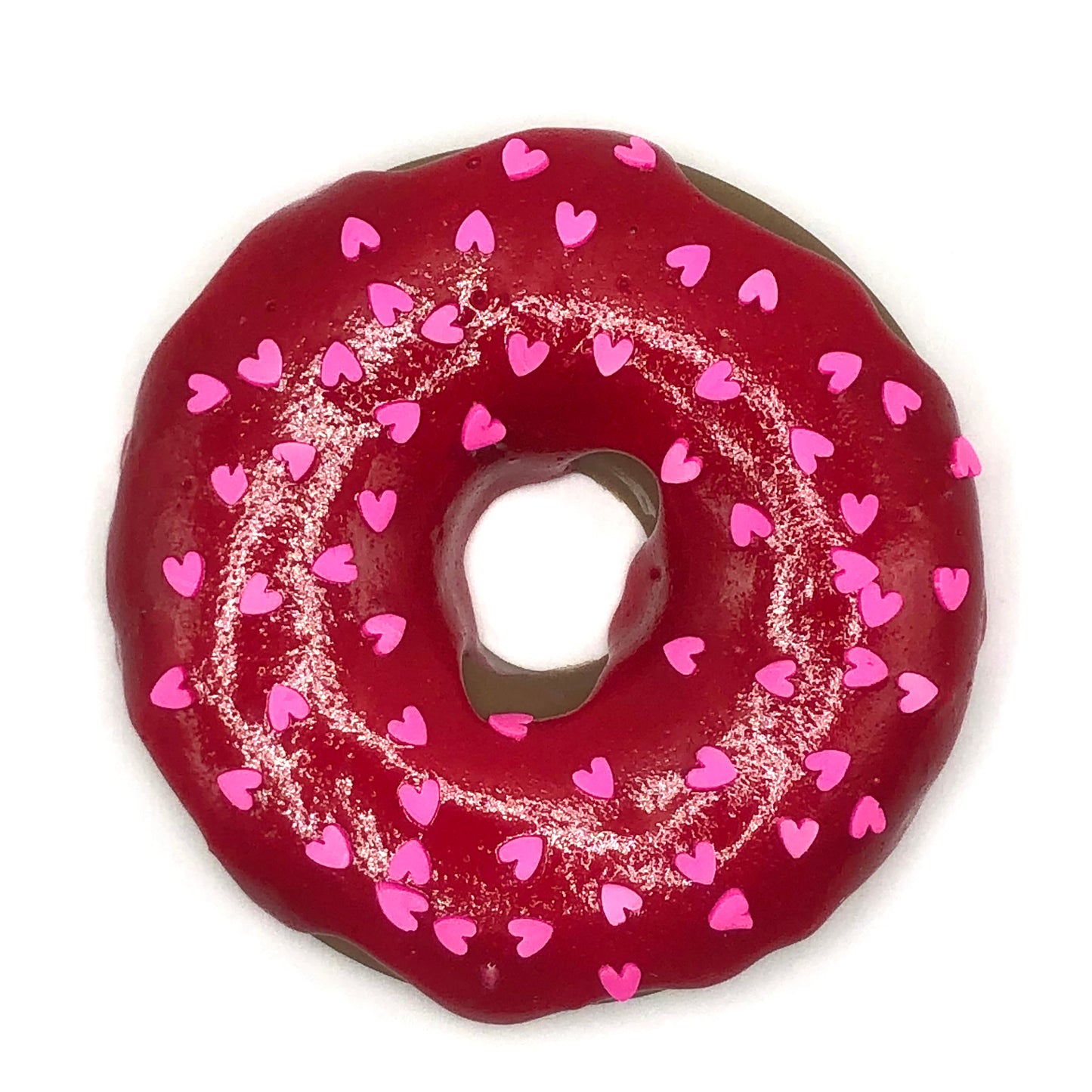 Red Frosting LARGE Donut with Hot Pink Hearts Sprinkles