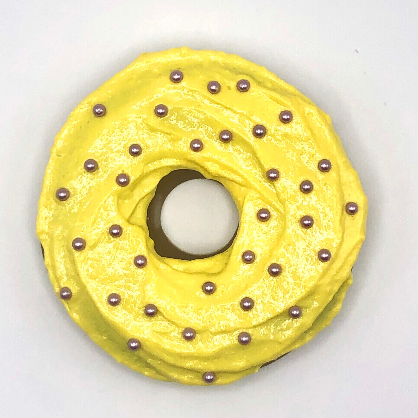 Yellow Frosting LARGE Donut with Rose Gold Pearl Sprinkles