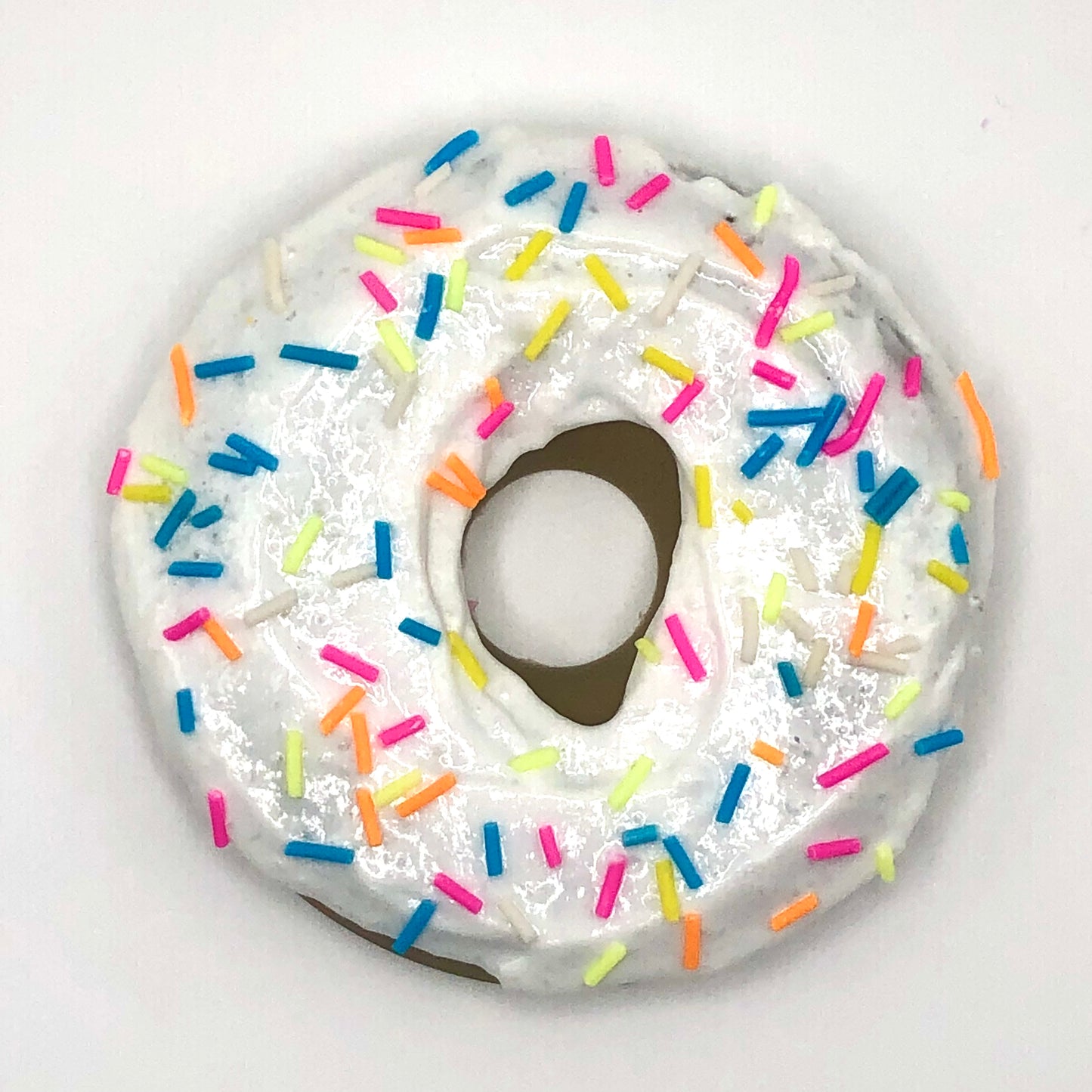 White Frosting LARGE Donut with Rainbow Jimmies Sprinkles