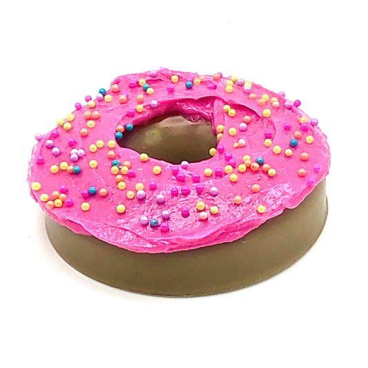 Bubble Gum Pink Frosting Resin MINI Donut with Rainbow Nonpareils Sprinkles