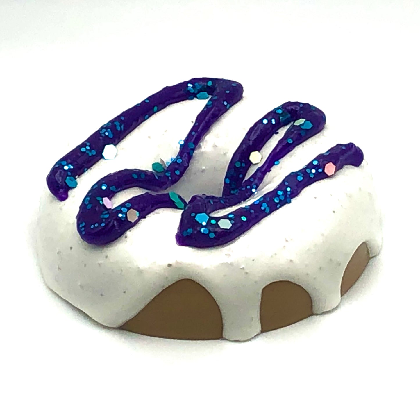 White Frosting Resin MINI Donut with Glitter and Dark Blue Drizzle