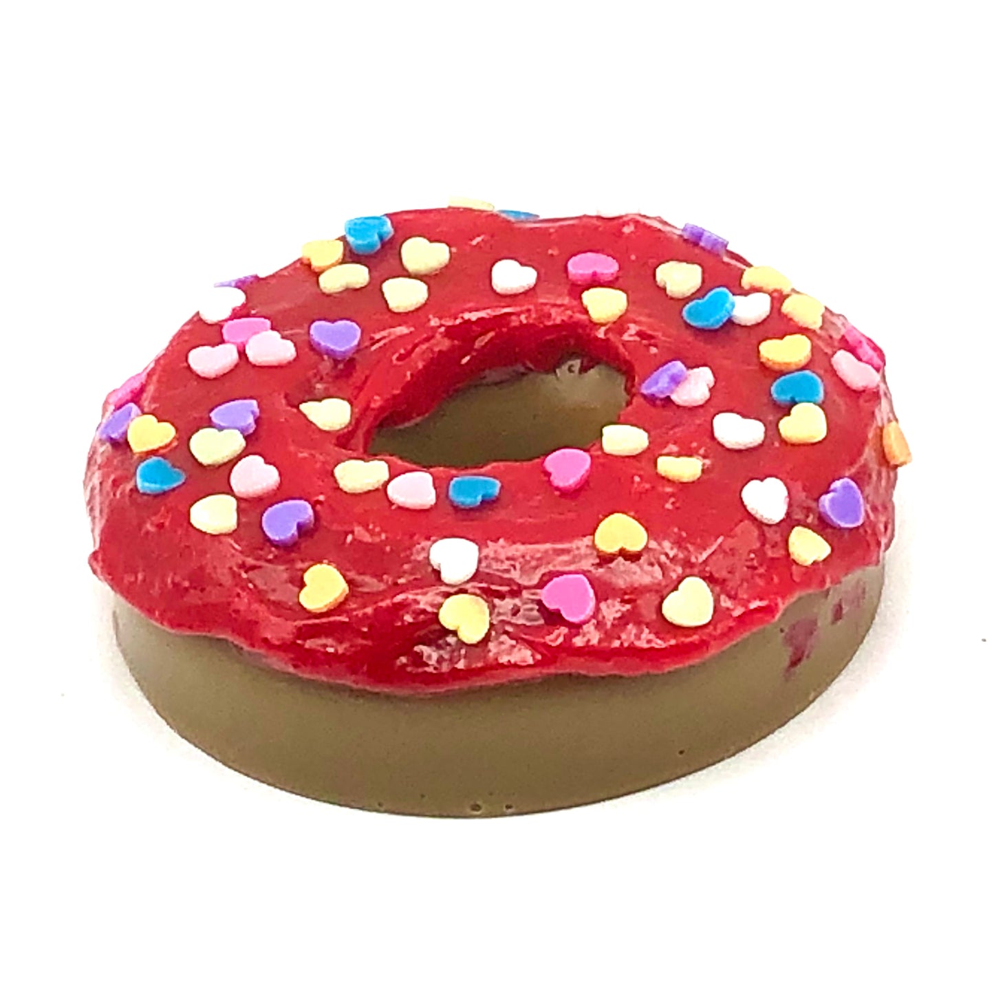 Red Frosting Resin MINI Donut with Pastel Hearts Sprinkles