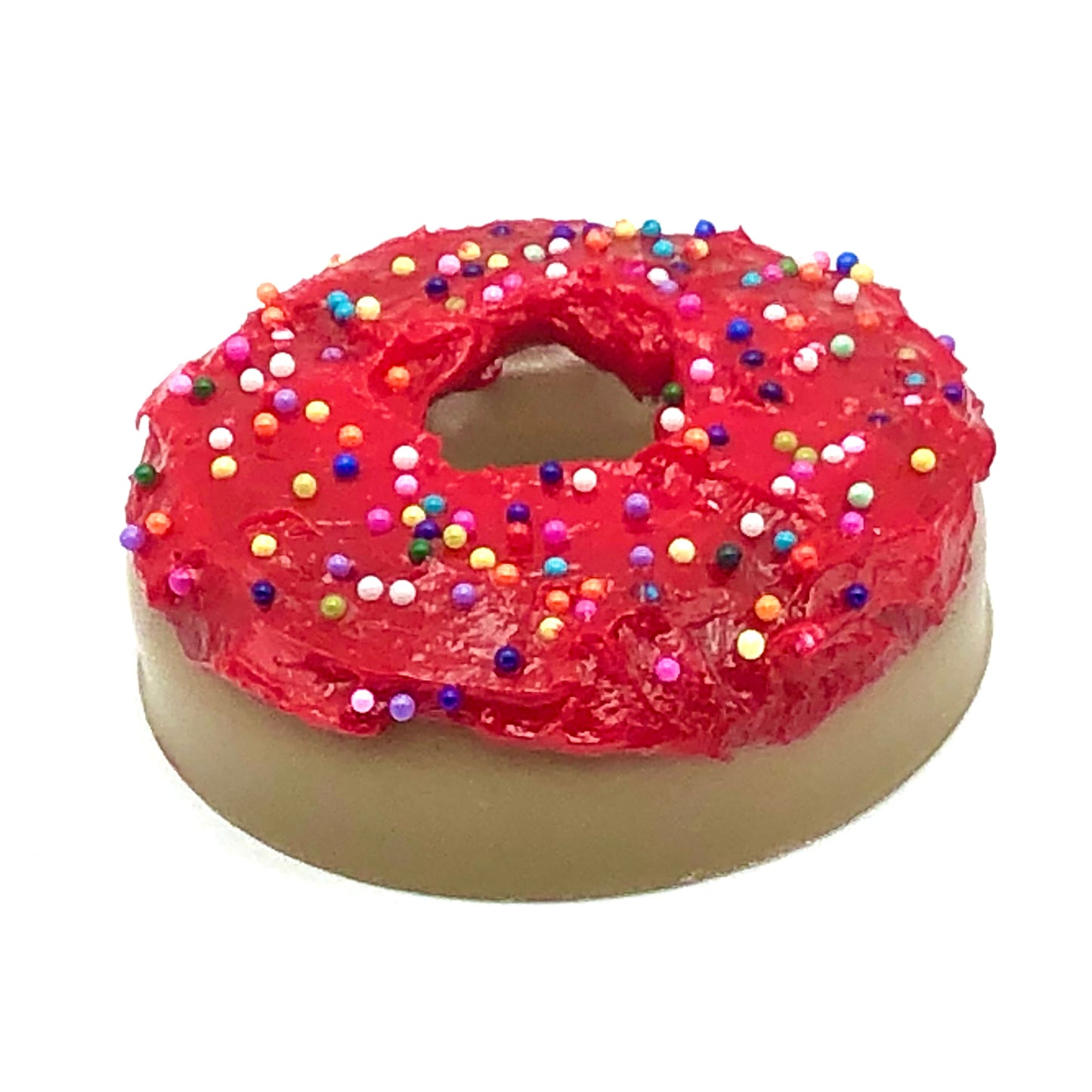 Red Frosting Resin MINI Donut with Rainbow Nonpareil Sprinkles