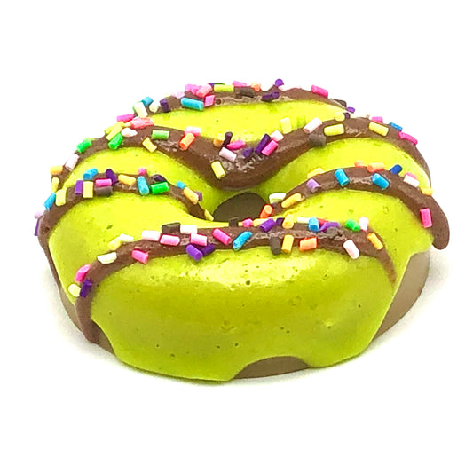 Lime Green Frosting Resin MINI Donut with Chocolate Drizzle and Rainbow Sprinkles