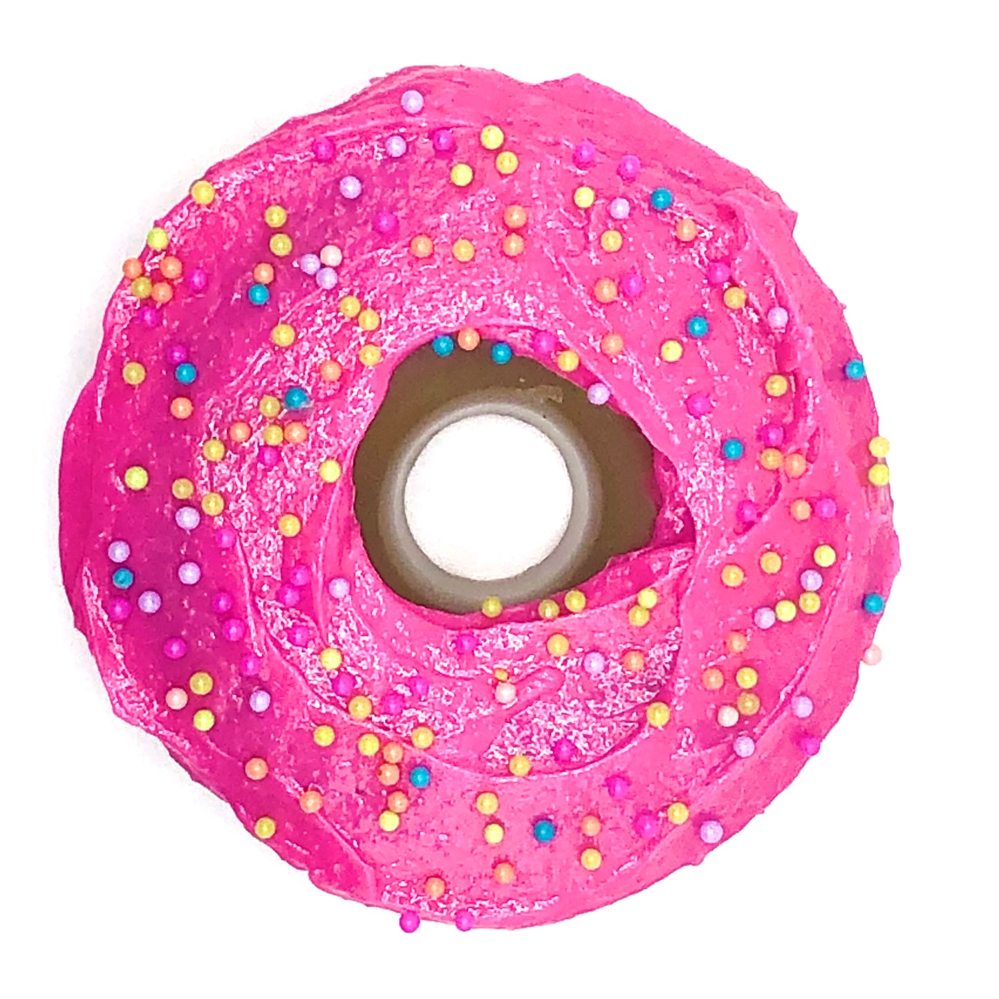 Bubble Gum Pink Frosting Resin MINI Donut with Rainbow Nonpareils Sprinkles