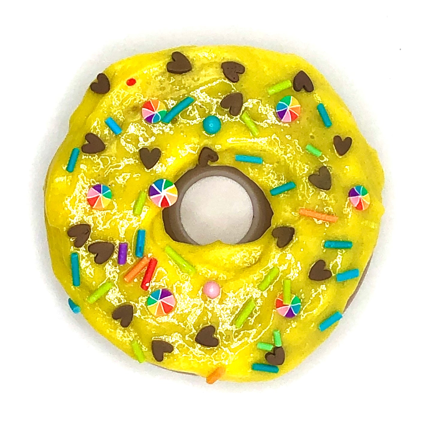 Bright Yellow Frosting Resin MINI Donut with Mixed Sprinkles