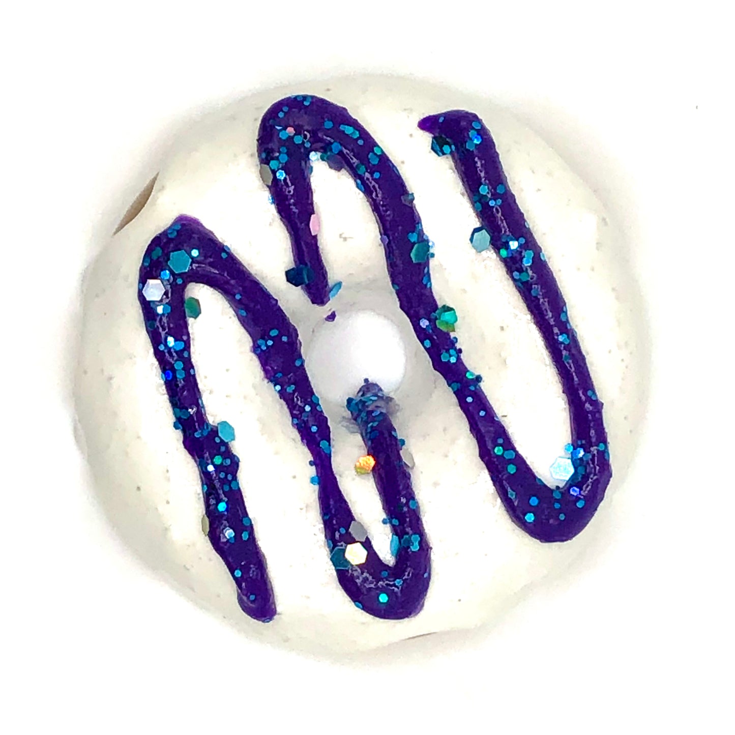 White Frosting Resin MINI Donut with Glitter and Dark Blue Drizzle