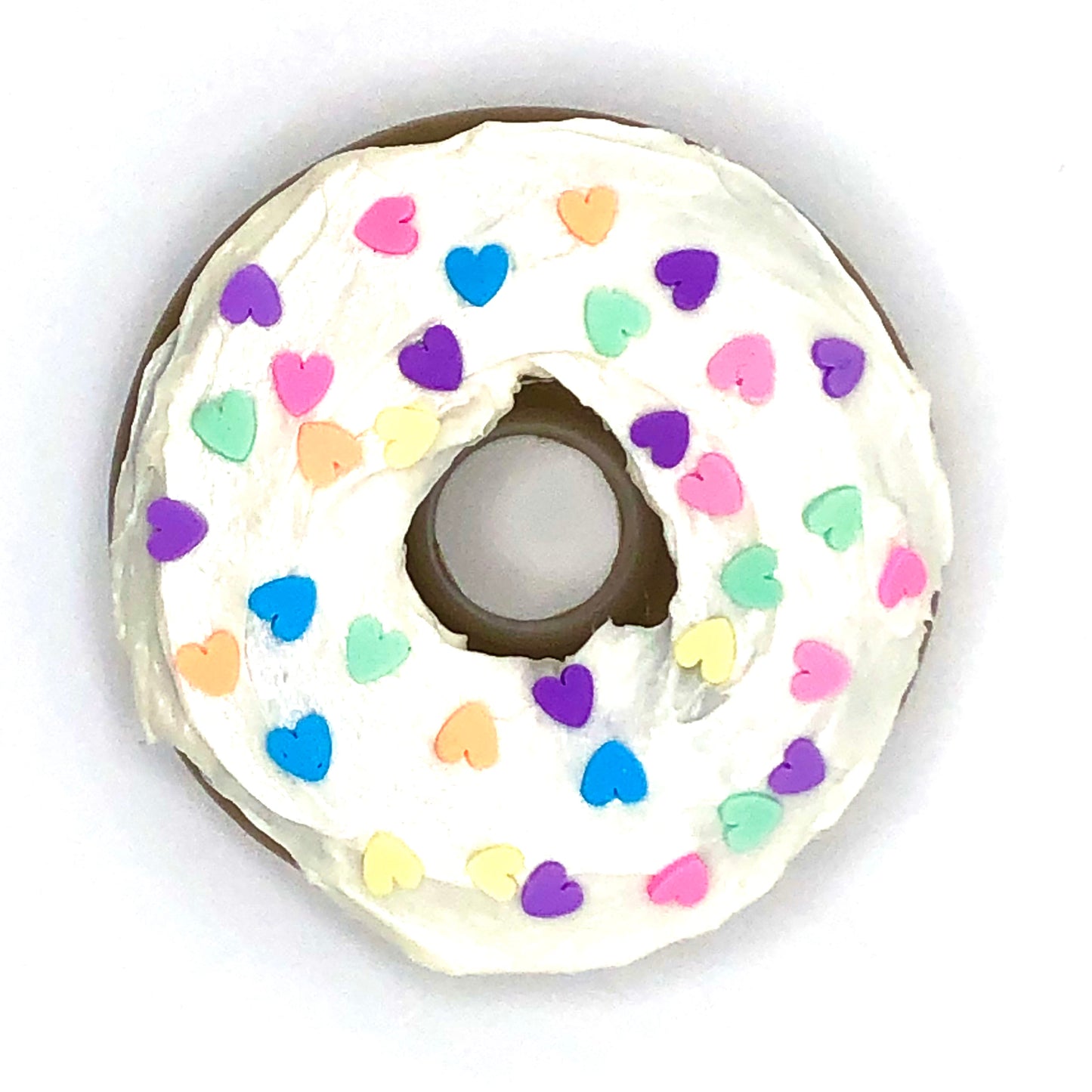 White Frosting Resin MINI Donut with Pastel Hearts Sprinkles