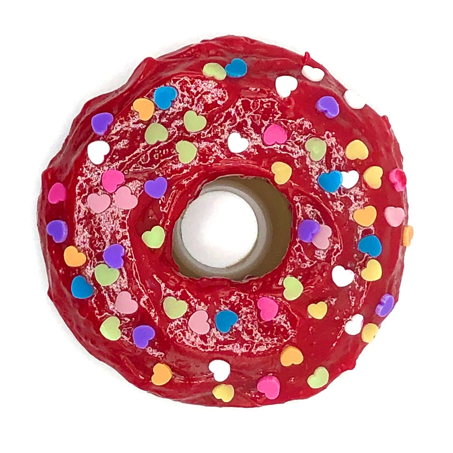 Red Frosting Resin MINI Donut with Pastel Hearts Sprinkles