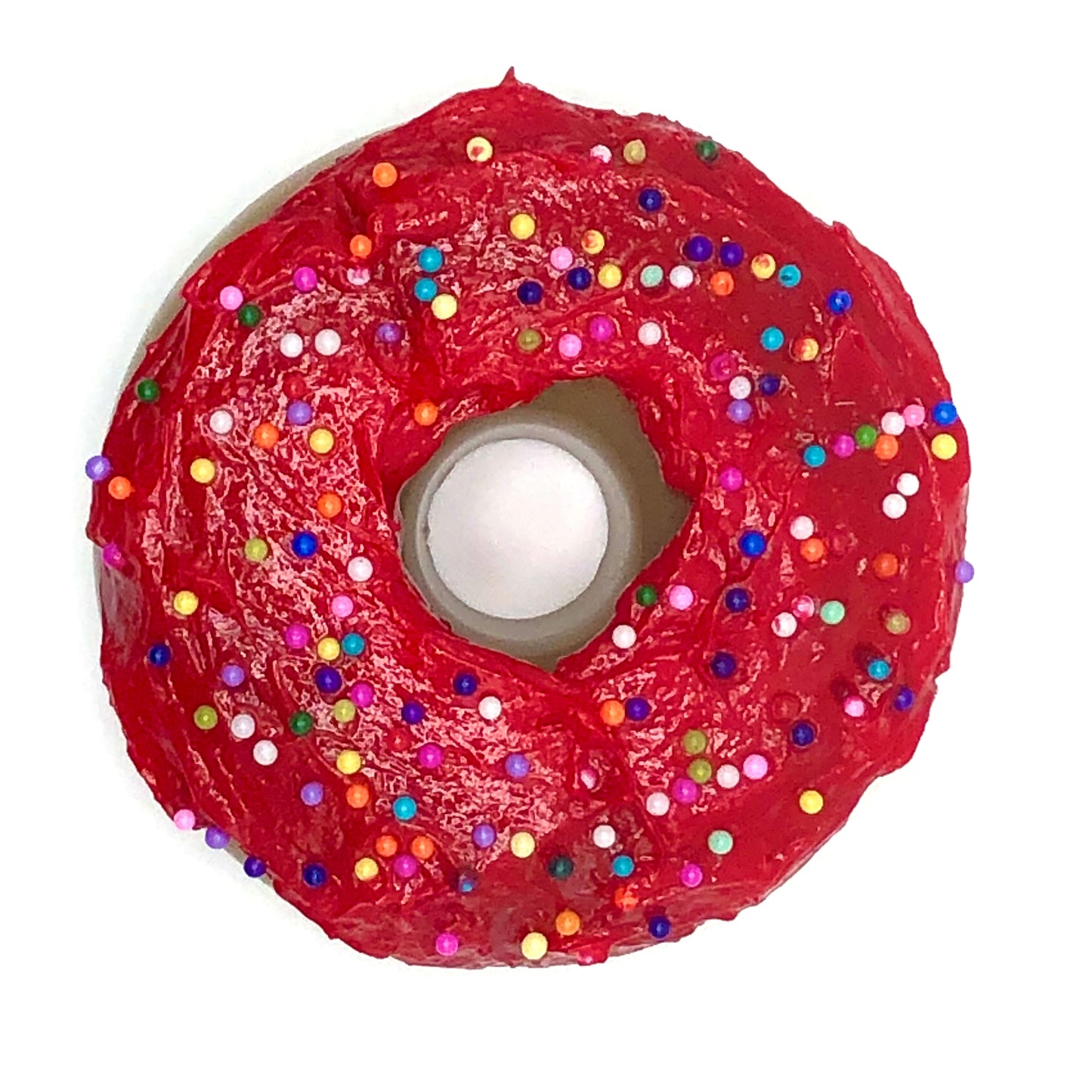 Red Frosting Resin MINI Donut with Rainbow Nonpareil Sprinkles