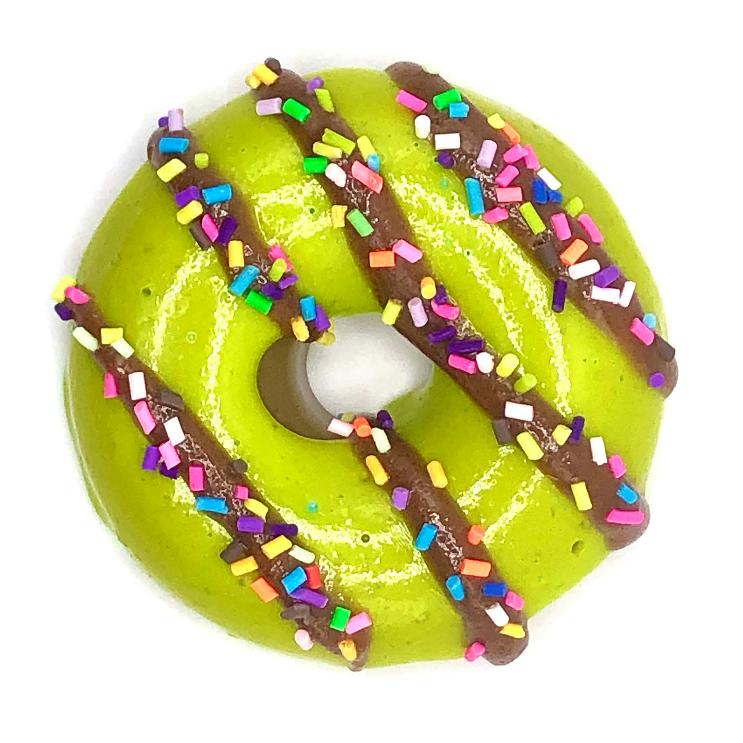 Lime Green Frosting Resin MINI Donut with Chocolate Drizzle and Rainbow Sprinkles